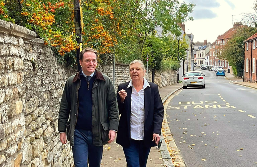 Gareth Davies MP and Mary Whittington in Grantham