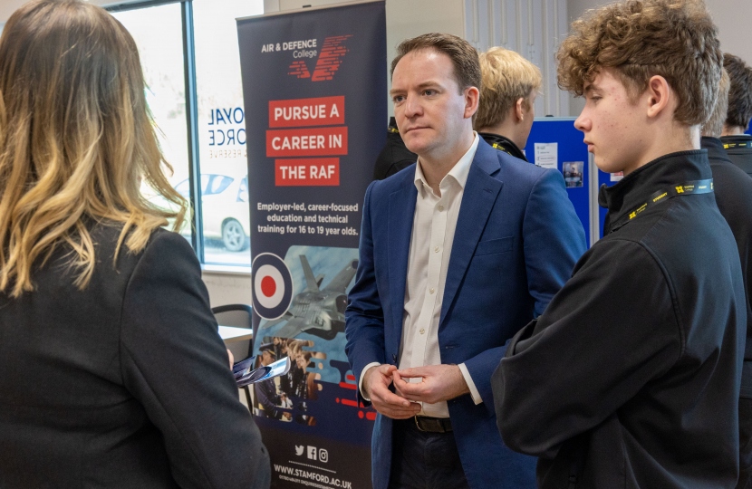 Gareth Davies MP with students at Stamford College