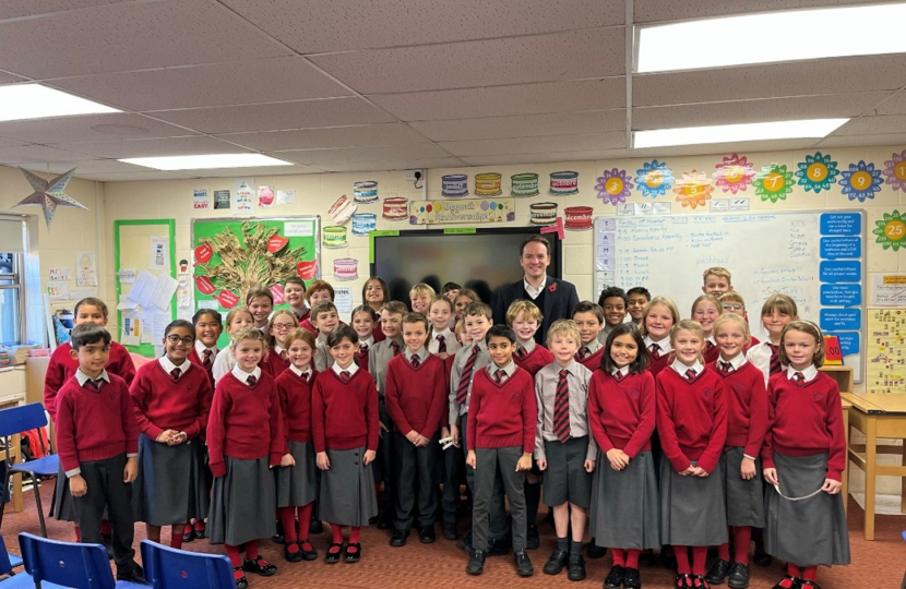 Gareth Davies MP with Year 4 at Copthill School