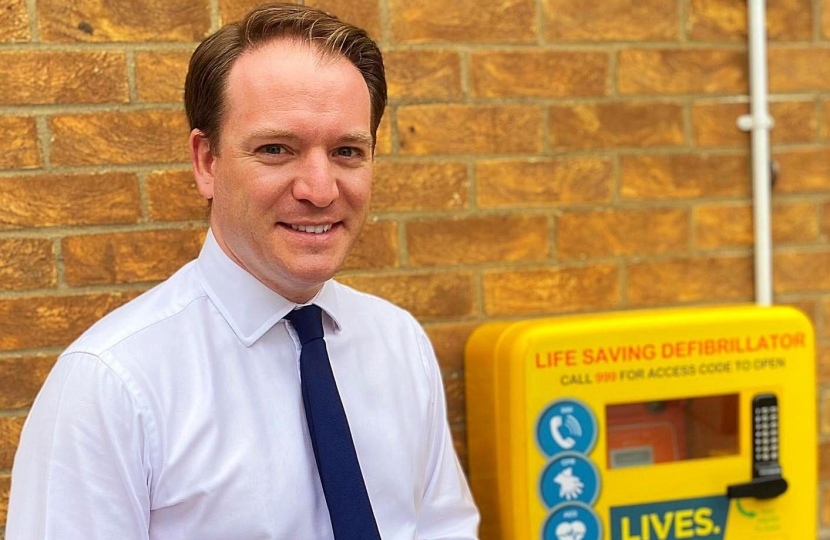 Gareth Davies MP with defibrillator