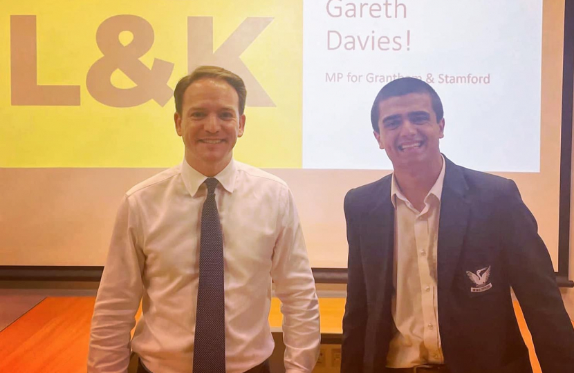 Gareth Davies MP with student and society founder Henry