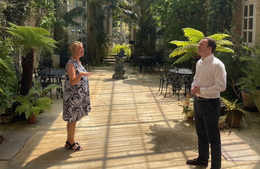 Gareth Davies MP with Dr Holly Carter - Harlaxton Manor