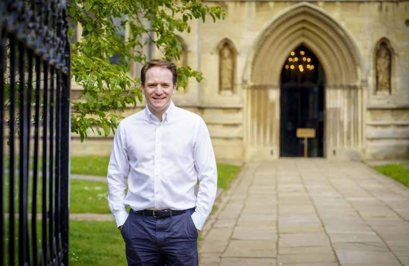 Gareth Davies MP outside St Wulfram's Church in Grantham