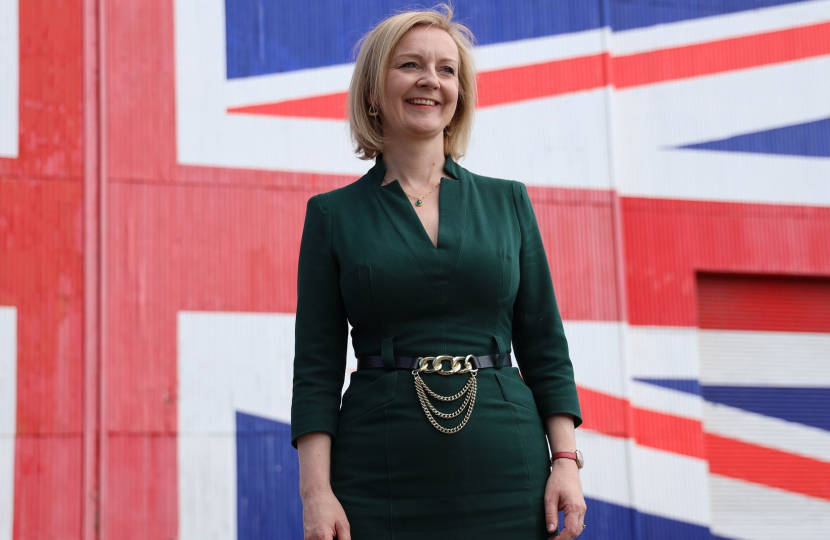 Liz Truss with the Union Flag