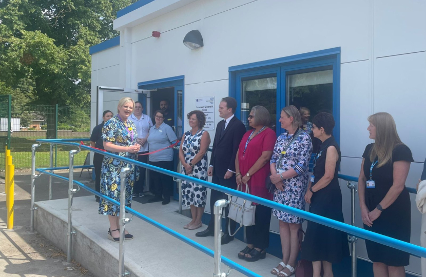 Gareth Davies MP outside the new expansion, alongside local NHS leaders