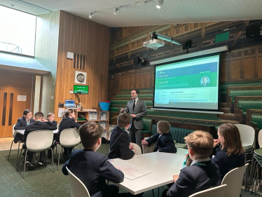 Gareth Davies MP with pupils in Parliament