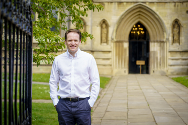 Gareth Davies MP outside St Wulfram's Church in Grantham