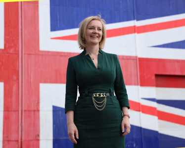 Liz Truss with the Union Flag